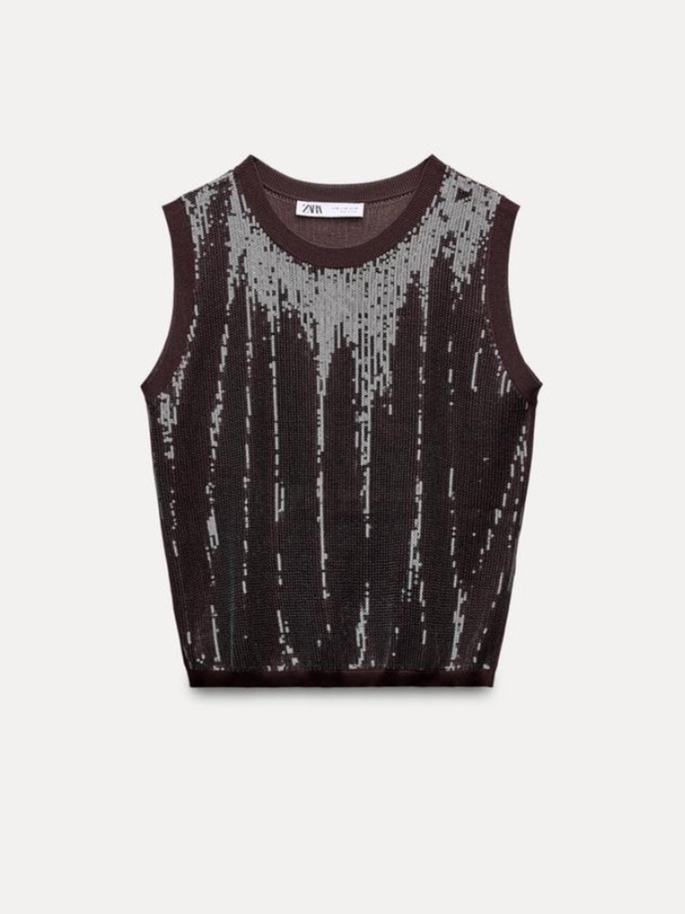Zara Women’s Sequin Sleeveless Knit Top In Chocolate Brown Size L NWT